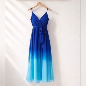 Premier Amour Blue Ombre Maxi Gown Over Fitted Mini Dress Size 4